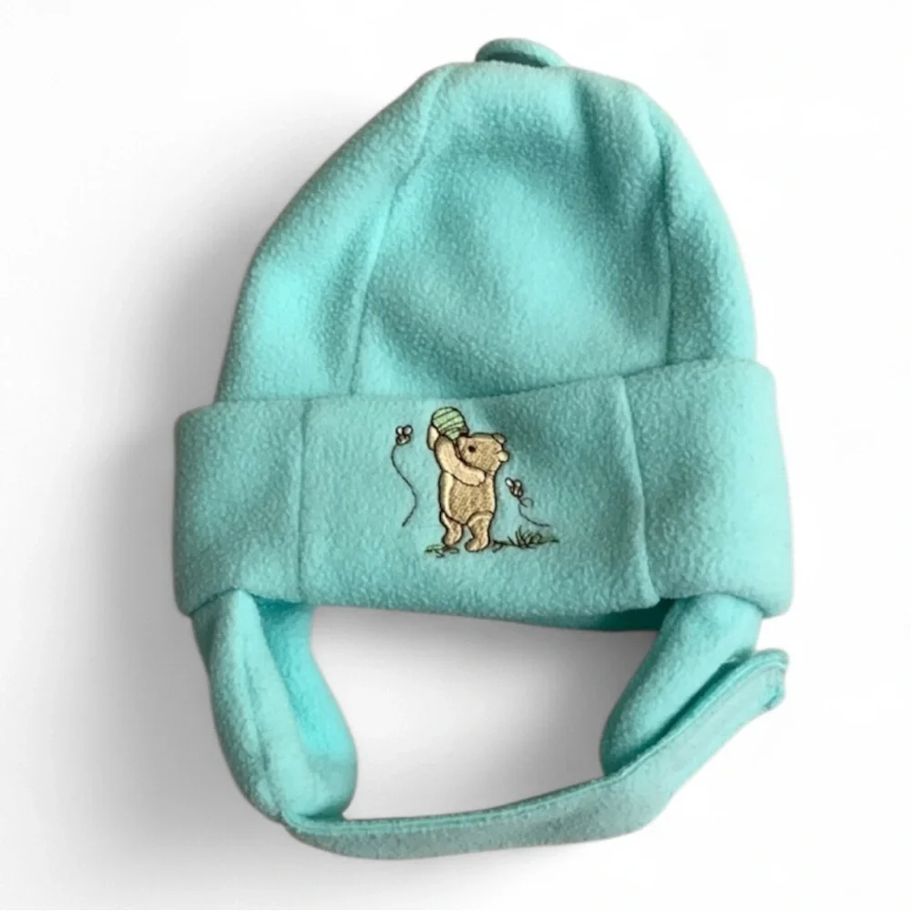 Vintage Winnie The Pooh Warm Winter Fleece Hat 0-3 Months Ear Warmers Strap